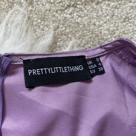 Lilac Satin Long Sleeved Dress with Peplum Hem - Picture 3 of 3